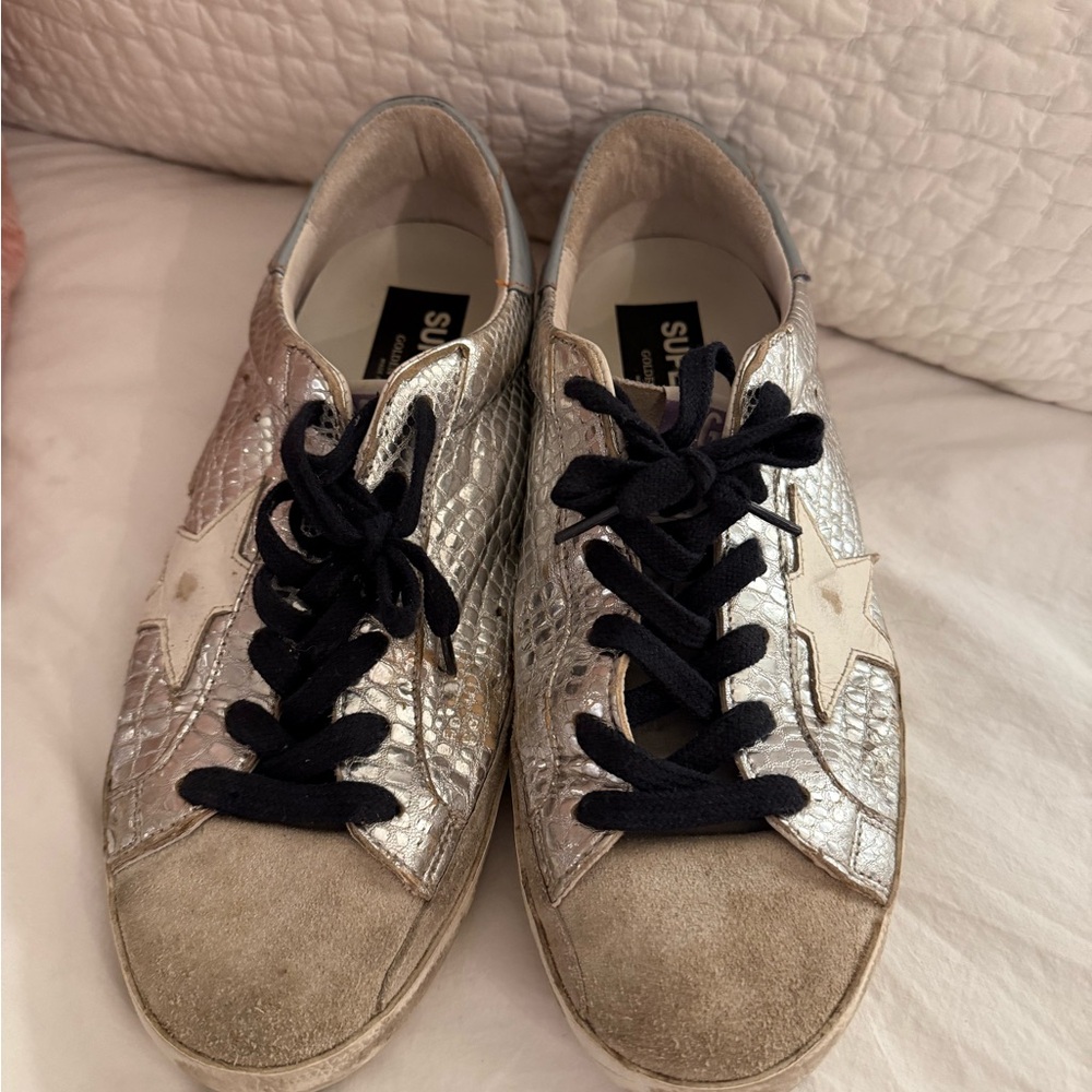 Golden Goose Silver and White Women's Sneakers